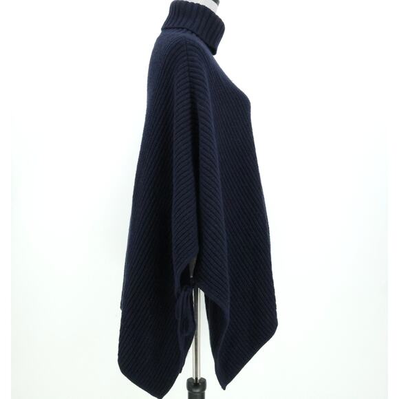 Loft Poncho Sweater Petites MP PM Navy Blue Ribbed Knit Turtleneck Open Sides - Picture 9 of 13